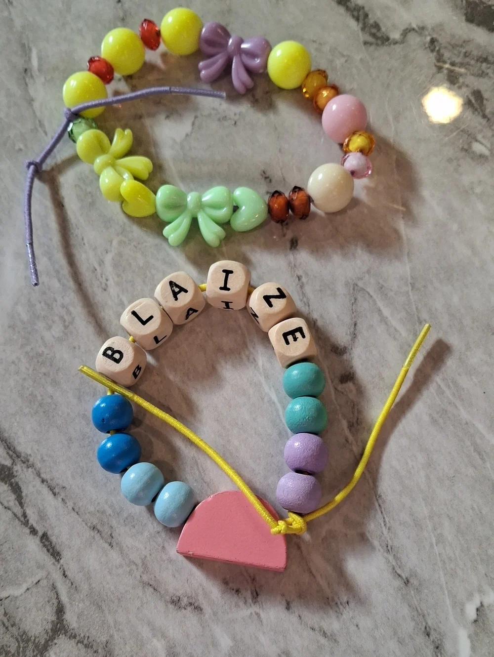 Kids Pastel Bead Name Bracelet - Pink & Multicolor Handmade